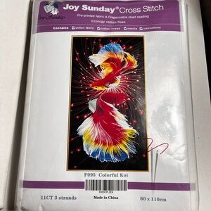JOY SUNDAY New Pre-printed Cross Stitch F085 Colorful Koi 60x110cm 11CT 3 Strand